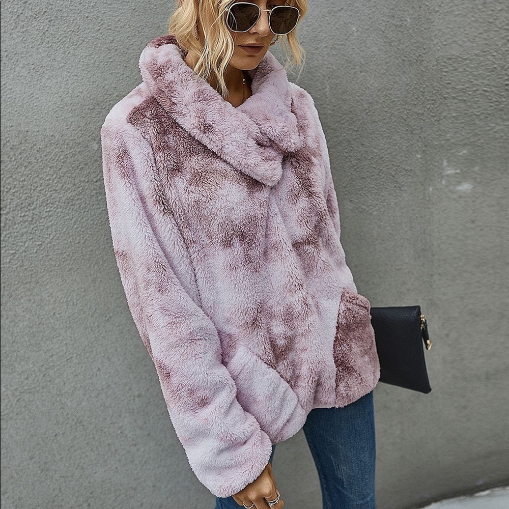 🍁🆕Dust Rose Tie Dye Sherpa Fleece Pullover - Picture 3 of 8